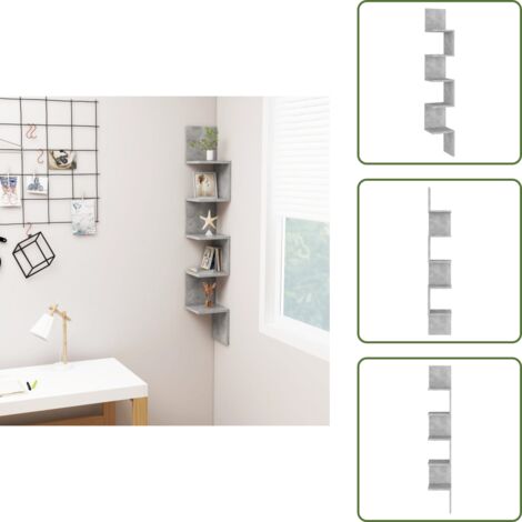 Scaffale per Camere - vidaXL Scaffale Angolare Muro Grigio Cemento 20x20x127,5cm Truciolato - Scaffale per Soggiorno