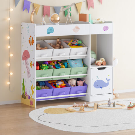 Scaffale Giocattoli In Legno Con 6 Cassetti Tessuto - Organizzatore Camera Bambini, Motivo Dinosauro - Foto 8