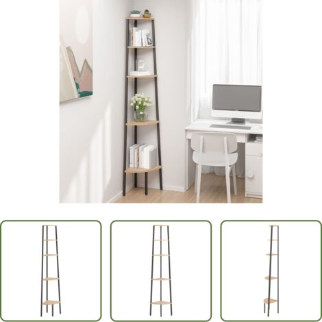 Scaffale per casa -  Scaffale Angolare 5 Livelli Marrone Chiaro Nero 45,5x31,5x180cm