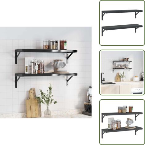 Scaffale per casa - vidaXL Mensole a Muro 2 pz 75x23,5 cm Nero in Acciaio Inossidabile - Scaffale per soggiorno