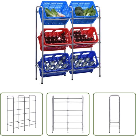 Scaffale per casse -  Supporto con Ripiani per 6 Casse Argento 96x33x116 cm Acciaio