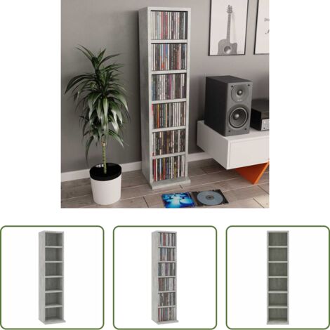 Scaffale per CD -  Mobile Porta CD Grigio Cemento 21x20x88 cm in Legno Multistrato