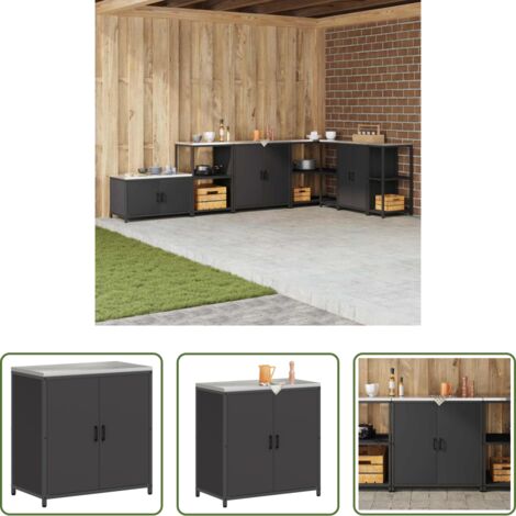 Scaffale per cucina -  Stoccaggio in cucina con porta Nero 60 x 50 x 92 cm Acciaio