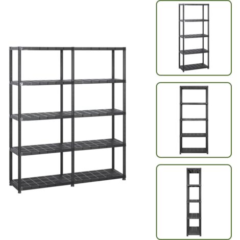 Scaffale per decorazioni - vidaXL Scaffale a 5 Ripiani Nero 142x38x170 cm in Plastica - Scaffale in plastica