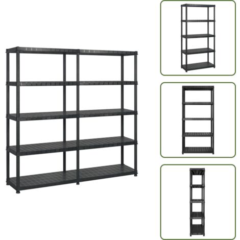 Scaffale per decorazioni - vidaXL Scaffale a 5 Ripiani Nero 183x45,7x185 cm in Plastica - Scaffale in plastica
