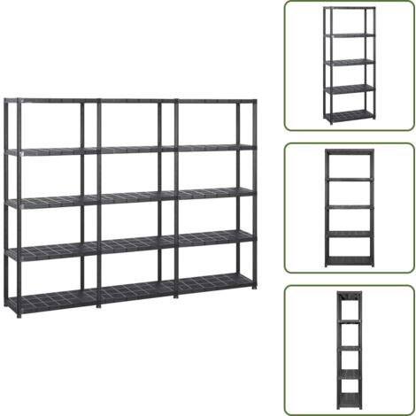Scaffale per decorazioni - vidaXL Scaffale a 5 Ripiani Nero 213x38x170 cm in Plastica - Scaffale in plastica