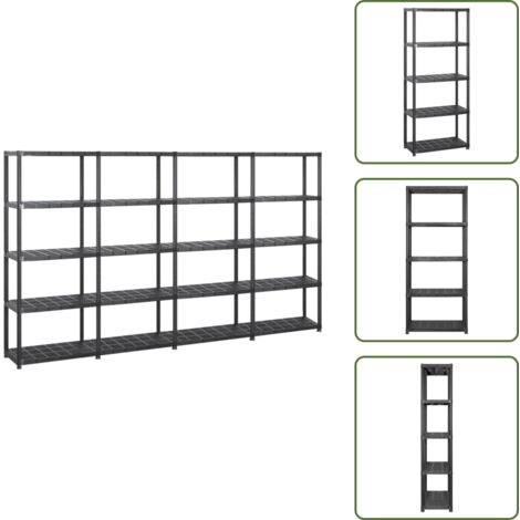 Scaffale per decorazioni - vidaXL Scaffale a 5 Ripiani Nero 284x38x170 cm in Plastica - Scaffale in plastica