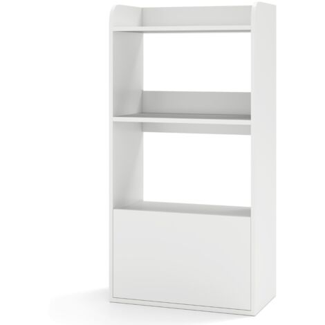 Scaffale per esposizione con cassetto e antiribaltamento, Libreria autoportante con 3 ripiani aperti Bianco