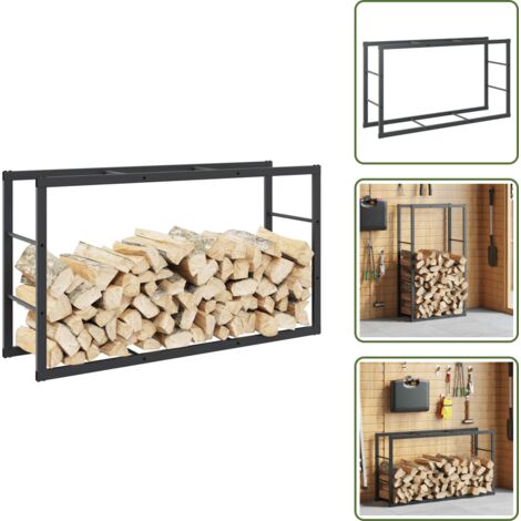 Scaffale per legno - vidaXL Rastrelliera per Legna da Ardere Nera 110x30x61 cm in Acciaio - Scaffale per stoccaggio legna