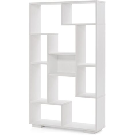 Scaffale per libri alto 120cm con ripiani aperti, Libreria geometrica con kit anti-ribaltamento per casa ufficio Bianco
