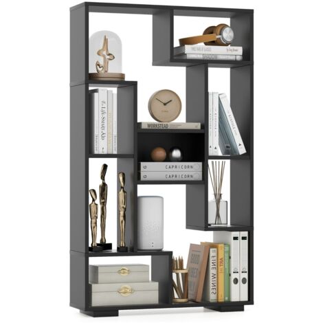 Scaffale per libri alto 120cm con ripiani aperti, Libreria geometrica con kit anti-ribaltamento per ufficio Nero