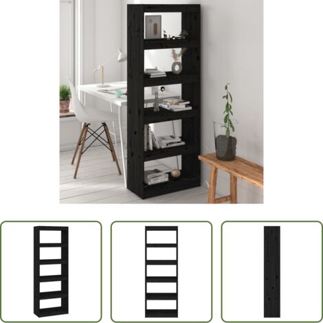 Scaffale per libri - Libreria/Divisorio Nero 60x30x167,5 cm in Massello di Pino