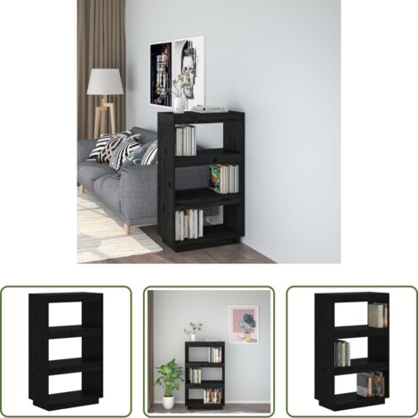 Scaffale per libri - Libreria/Divisorio Nero 60x35x103 cm in Legno Massello di Pino