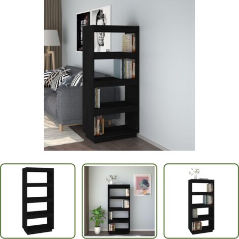 Scaffale per libri - Libreria/Divisorio Nero 60x35x135 cm in Legno Massello di Pino