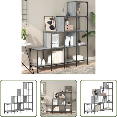Scaffale per libri -  Libreria Grigio Sonoma 122x30x132cm Legno Multistrato e Metallo