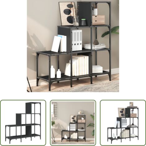 Scaffale per libri -  Libreria Nera 92x30x102 cm in Legno Multistrato e Metallo