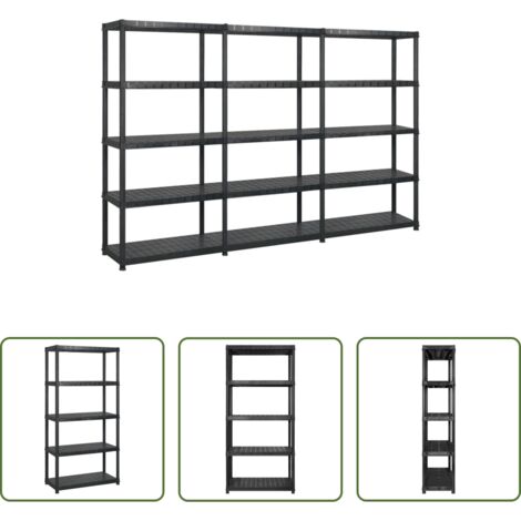 Scaffale per libri -  Scaffale a 5 Ripiani Nero 255x40x185 cm in Plastica
