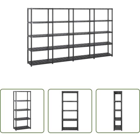 Scaffale per libri -  Scaffale a 5 Ripiani Nero 284x38x170 cm in Plastica