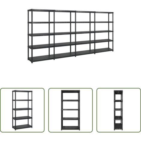 Scaffale per libri -  Scaffale a 5 Ripiani Nero 366x45,7x185 cm in Plastica
