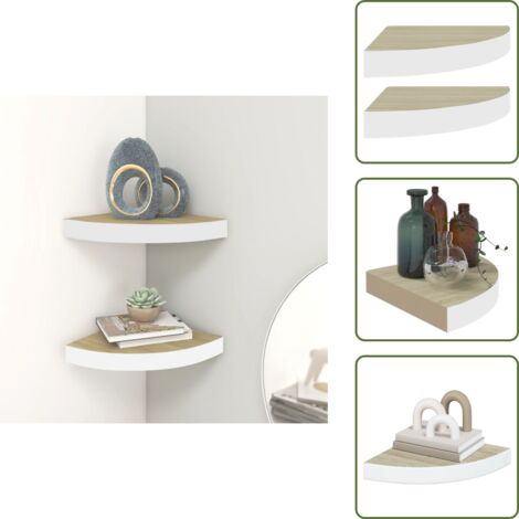 Scaffale per libri - vidaXL Mensole Angolari 2pz Rovere e Bianco 25x25x3,8 cm in MDF - Scaffale per decorazioni