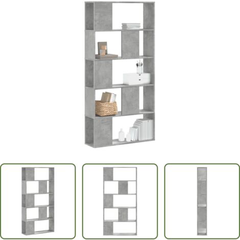 Scaffale per oggetti -  Libreria 5 Ripiani Grigio Cemento 80,5x23,5x162,5cm Multistrato