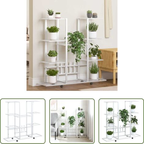 Scaffale per piante -  Portafiori con Ruote 94,5x24,5x91,5 cm Ferro Bianco