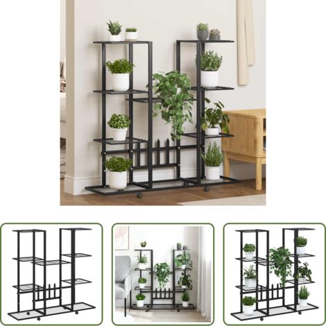 Scaffale per piante -  Portafiori con Ruote 94,5x24,5x91,5 cm Ferro Nero