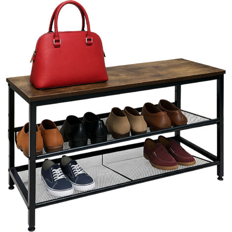Scaffale per scarpe Relaxdays Industrial, 2 ripiani, HLP: 45 x 80 x 30 cm, scarapiatto, ripiano in legno, nero/marrone