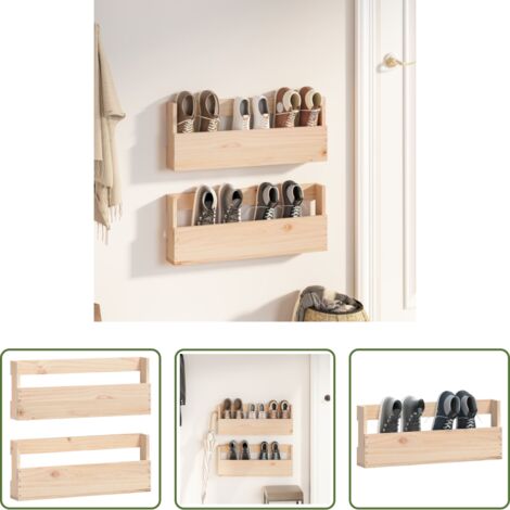 Scaffale per scarpe -  Scarpiere a Parete 2 pz 59x9x23 cm Legno Massello di Pino