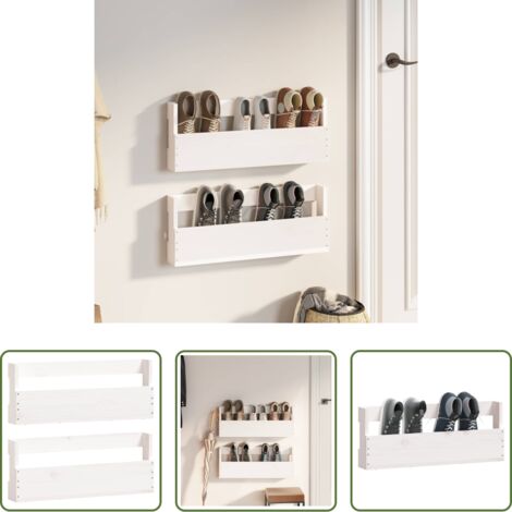 Scaffale per scarpe -  Scarpiere a Parete 2 pz Bianco 59x9x23cm Legno Massello di Pino