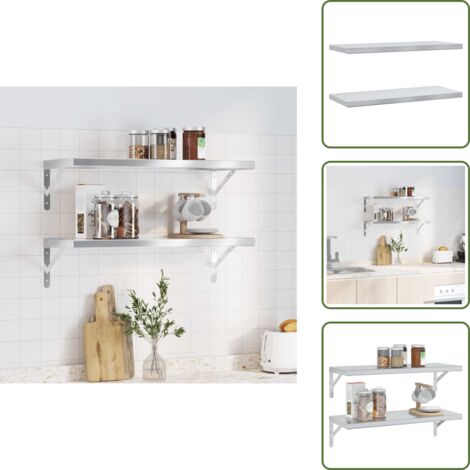 Scaffale per soggiorno - vidaXL Mensole a Muro 2 pz 75x30x3 cm Argento in Acciaio Inossidabile - Scaffale per camera da letto