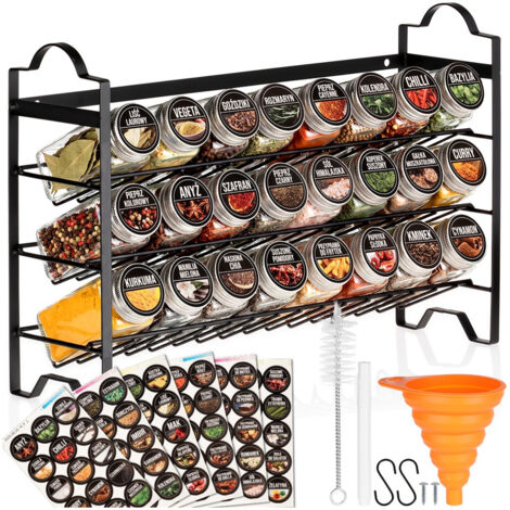 SCAFFALE PER SPEZIE CON CONTENITORI IN VETRO, SET DA 24 PEZZI + ADESIVI