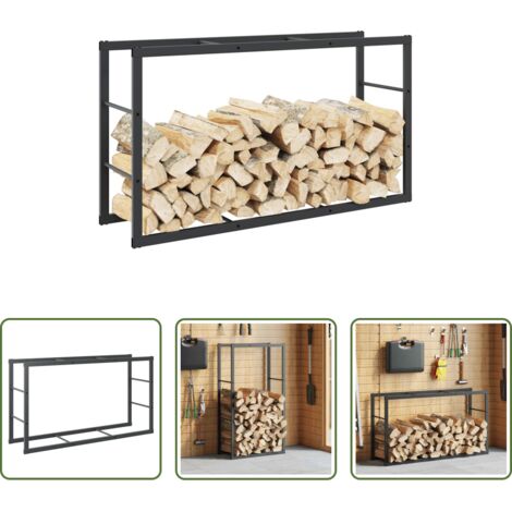 Scaffale per tronchi -  Rastrelliera per Legna da Ardere Nera 110x30x61 cm in Acciaio