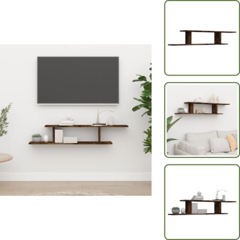 Scaffale per TV - vidaXL Scaffale TV a Parete Rovere Fumo 125x18x23 cm Legno Multistrato - Scaffale per DVD