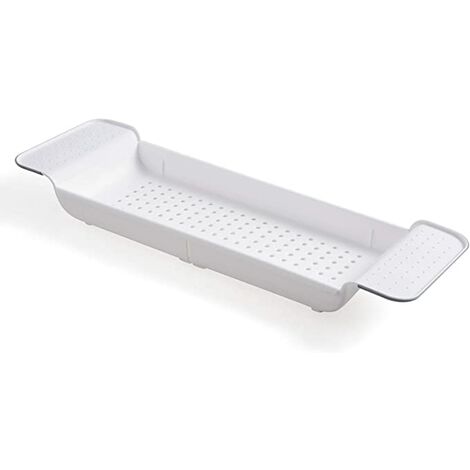 ONEVER Vasca Da Bagno,Portavassoi Retrattile Per Vasca Da Bagno,Portaoggetti Per Telefono,Portacandele Per Vino,Portaoggetti Regolabile Per Ponte Da Bagno Per Organizer Per Doccia Bianco+Grigio 