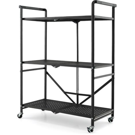 Scaffale pieghevole con ruote bloccabili 3 ripiani Carrello portaoggetti in metallo da cucina garage Nero
