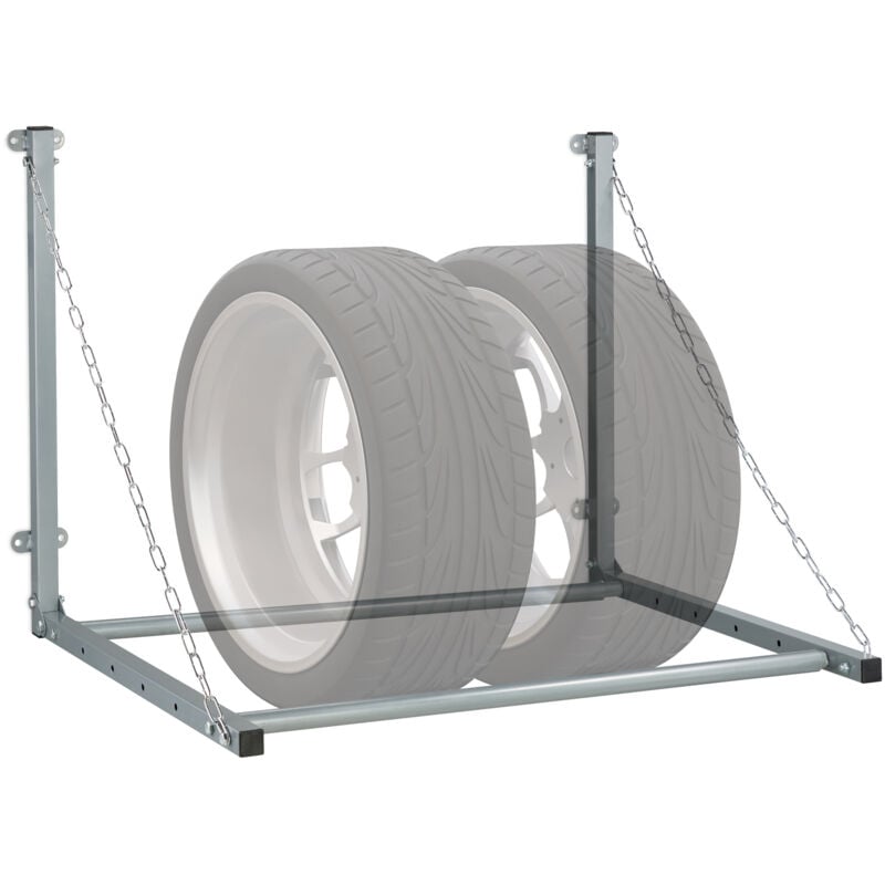 Image of Relaxdays - Scaffale Porta Gomme da Parete, per 4 Pneumatici, Supporto da Muro Pieghevole fino a 90 Kg, Acciaio, Grigio