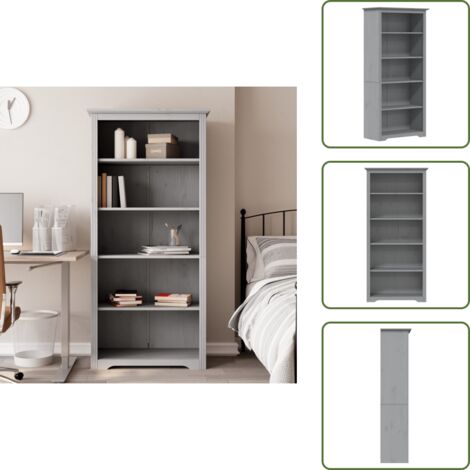 Scaffale porta libri - vidaXL Libreria BODO 5 Ripiani 82x40x173 cm Legno Massello Pino Grigia - Libreria con 5 ripiani