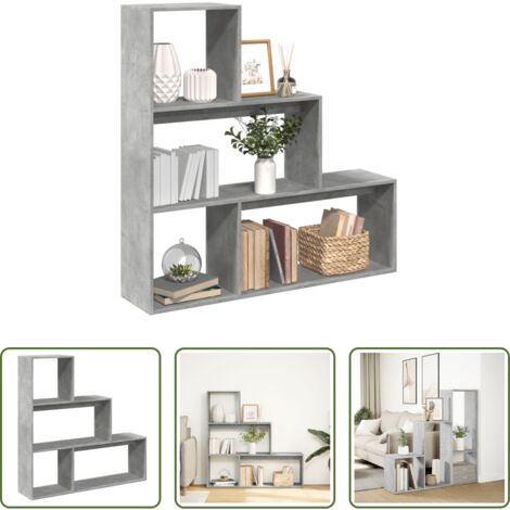 Scaffale porta oggetti -  Libreria Divisorio 3Piani Grigio Cemento 123x29x123 Truciolato