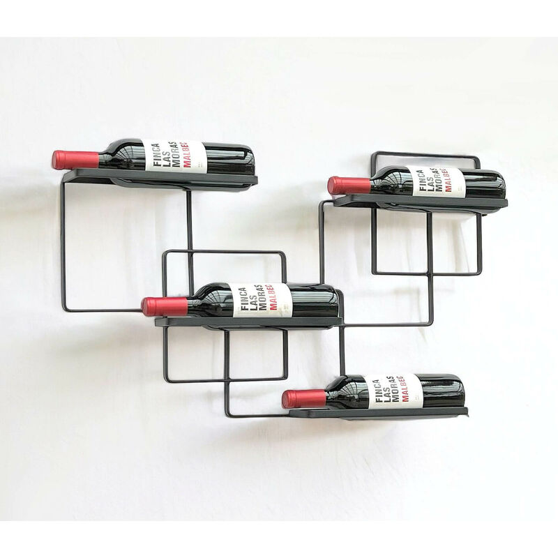 Image of Scaffale portabottiglie da parete Dandibo in metallo nero Wine Line, porta bottiglie per 4 bottiglie, design moderno e stretto