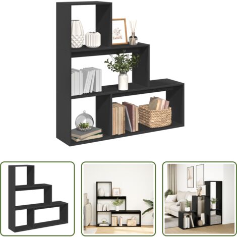 Scaffale portaoggetti -  Libreria Divisorio 3 Ripiani Nera 123x29x123 cm in Truciolato