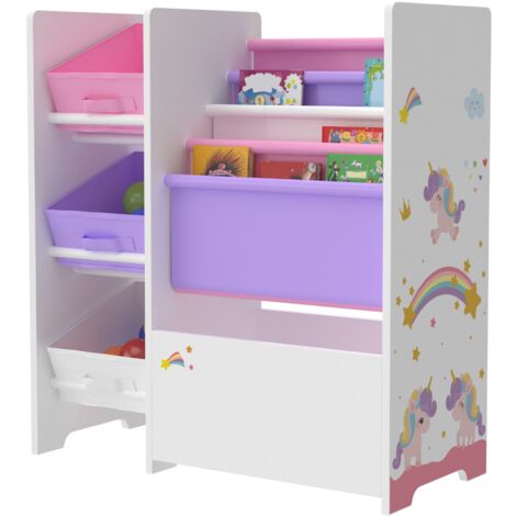 Scaffale portaoggetti per bambini con 3 contenitori aperti bianco/viola/rosa 030006997