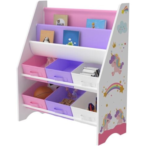 Scaffale portaoggetti per bambini con 6 contenitori aperti bianco/viola/rosa 030006992