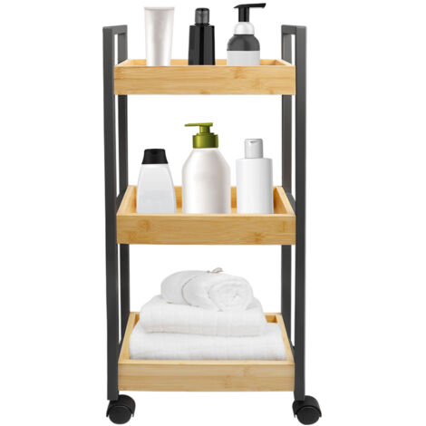 Scaffale portaoggetti per il bagno a 3 ripiani, scaffale con ruote, carrello con ruote, scaffale in piedi, scaffale per il bagno, carrello da cucina con ruote, nero