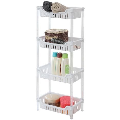 Scaffale portaoggetti per la casa in plastica bianca con 4 ripiani