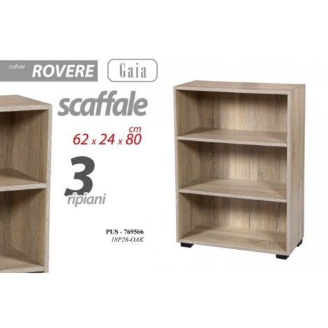Scaffale rovere 3 ripiani libreria moderna cm 62 x 24 x 80 h