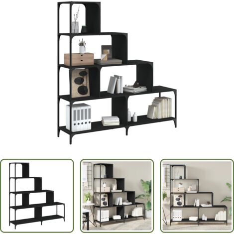 Scaffale salvaspazio -  Libreria a 4 Gradini Nera 139x33,5x149 cm in Legno Multistrato