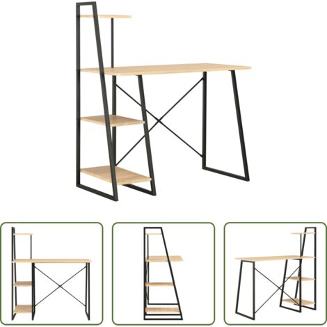 Scaffale -  Scrivania con Mensole Nera e Rovere 102x50x117 cm