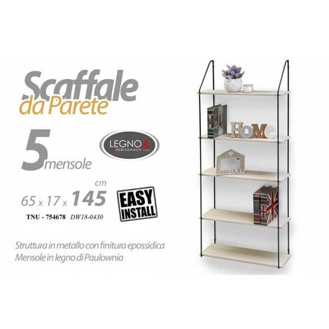 Scaffale a Terra 'Skørping' (AxLxP) 180 x 65 x 30 cm Libreria con 5 Ripiani  Mobile Espositore con Telaio in Metallo - Nero / color Legno [en.casa]