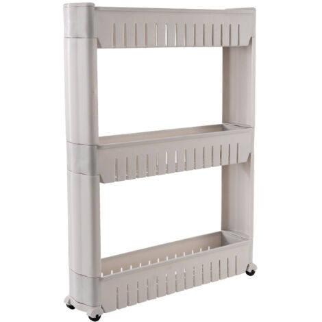Scaffale sottile a tre livelli, mobili da cucina, unità di stoccaggio con rotelle, carrello portaoggetti, scaffale da cucina con rotelle, bagno, altezza 72,5 cm, bianco